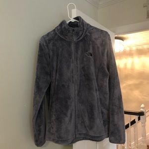 Gray North Face fleece zip-up jacket